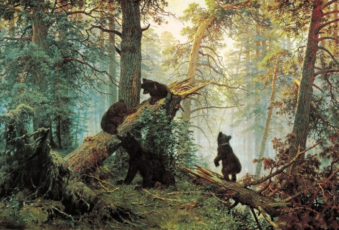 俄国现实主义画家希施金风景油画作品《松树林之晨》欣赏