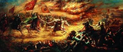 何亚萍的油画《赤壁之战》赏析